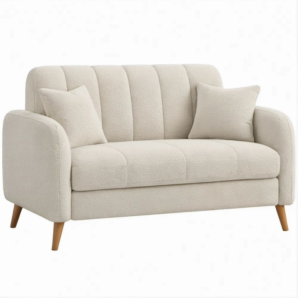 2-Sitzer-Sofa in Creme mit Naturbraunen Holzfüssen, 150 x 85 x 88 cm