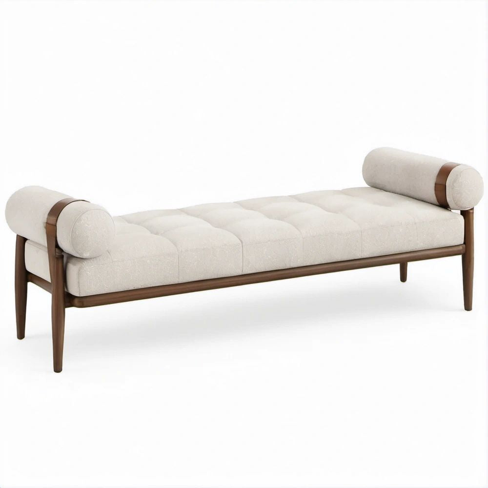 Daybed in Creme und Dunkelbraun mit Bouclé-Bezug, 180 x 75 x 68 cm