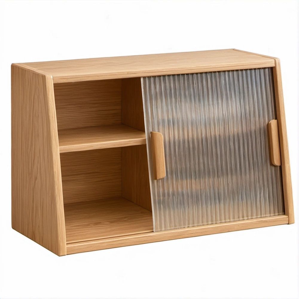 Rechteckiges Bambus-Sideboard Naturbraun/Transparent mit geriffelten Acrylglas-Schiebetüren, 60 × 30 × 60 cm