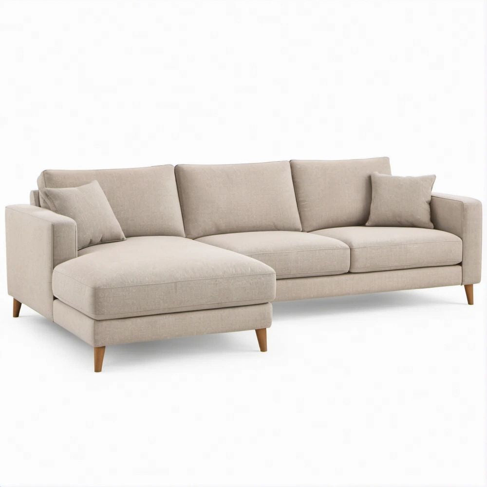 Beiges Ecksofa mit Recamiere links, Polyester, 250 x 160 x 85 cm