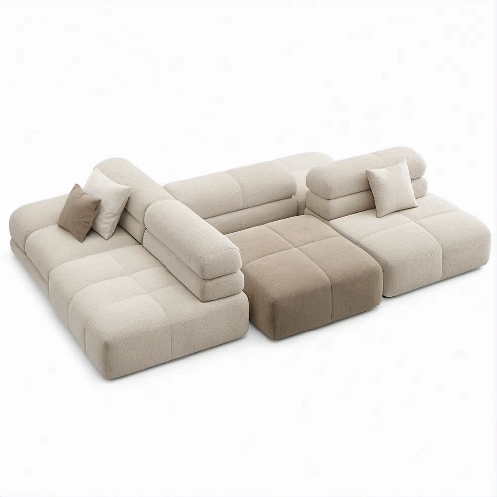 Modulares U-Sofa für 5 Personen in Creme/Beige, Bouclé-Polyester, 360 x 180 x 75 cm