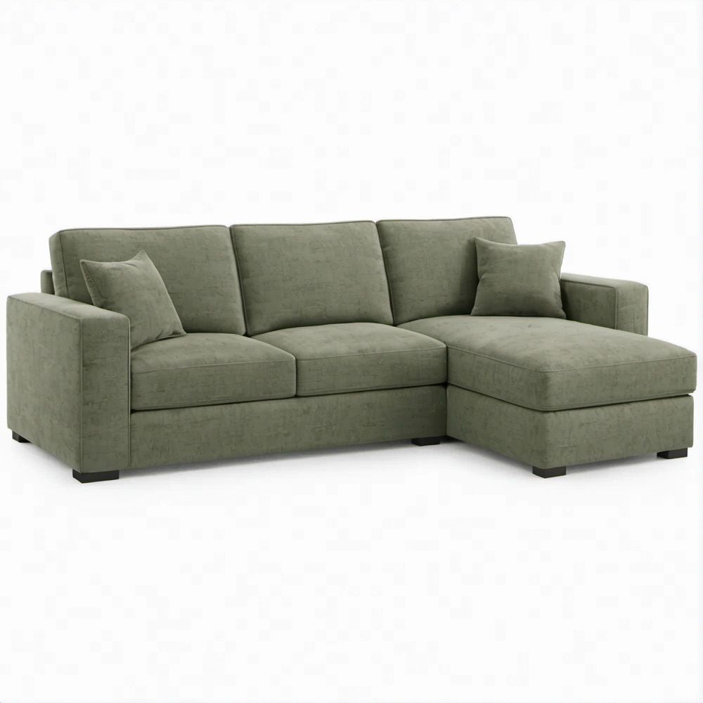 Ecksofa L-Form mit Recamiere rechts, Olivgrün, 250 x 160 x 85 cm