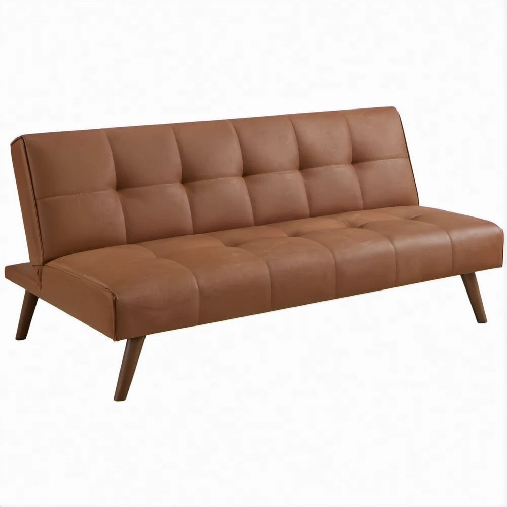 3-Sitzer-Schlafsofa aus braunem Kunstleder mit Holzfüssen, 180 x 84 x 80 cm