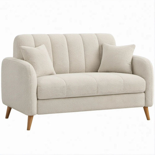 2-Sitzer-Sofa in Creme mit Naturbraunen Holzfüssen, 150 x 85 x 88 cm