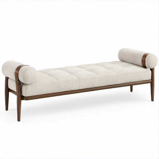 Daybed in Creme und Dunkelbraun mit Bouclé-Bezug, 180 x 75 x 68 cm