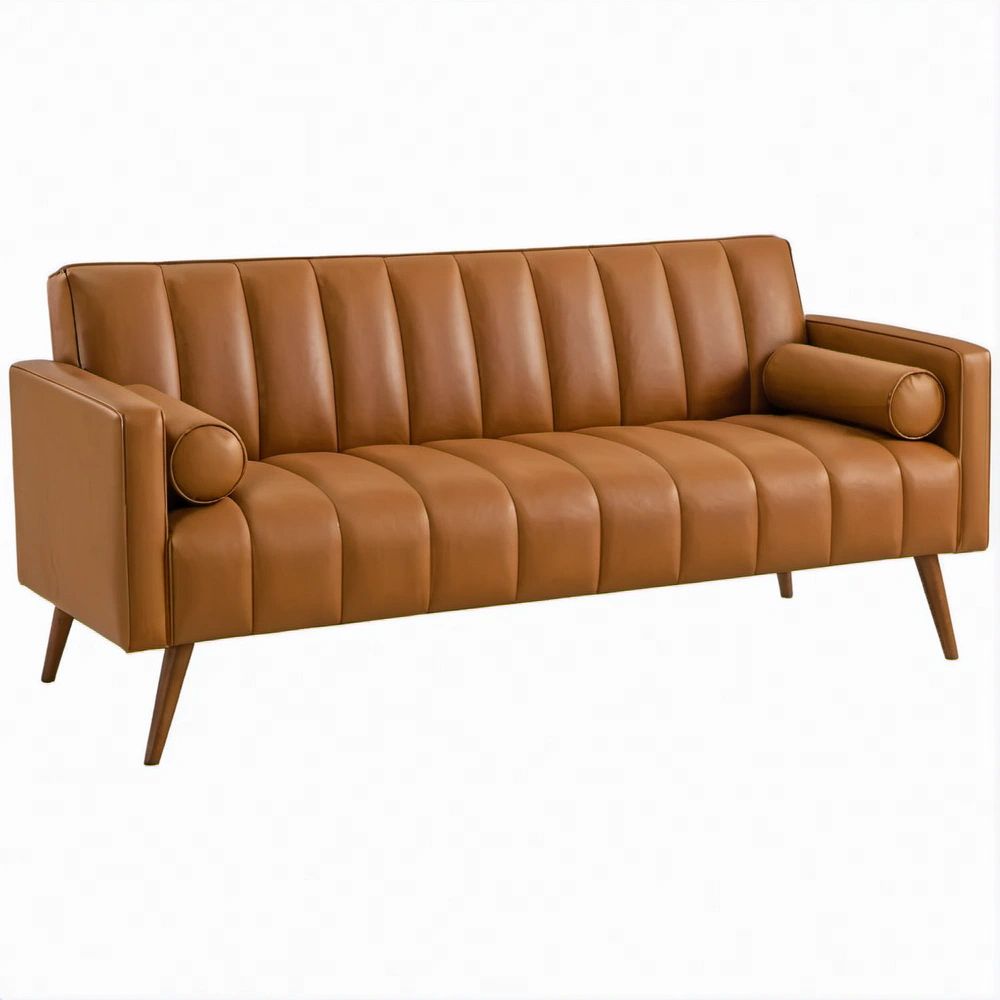 3-Sitzer-Sofa aus cognacbraunem PU-Kunstleder, 190 x 82 x 84 cm