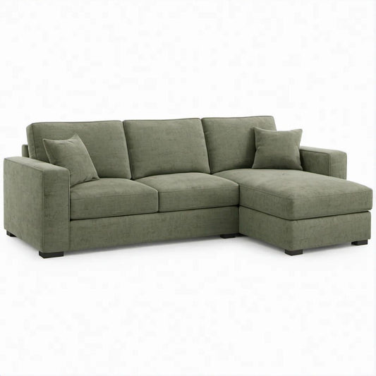 Ecksofa L-Form mit Recamiere rechts, Olivgrün, 250 x 160 x 85 cm