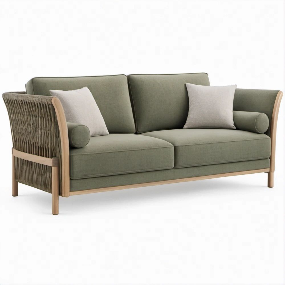 2-Sitzer Sofa Olivgrün/Natur/Beige, 160 x 80 x 80 cm