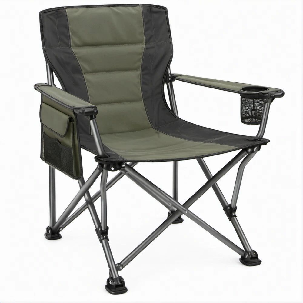 Klappbarer Campingstuhl in Olivgrün/Schwarz/Grau, 60 x 50 x 108 cm