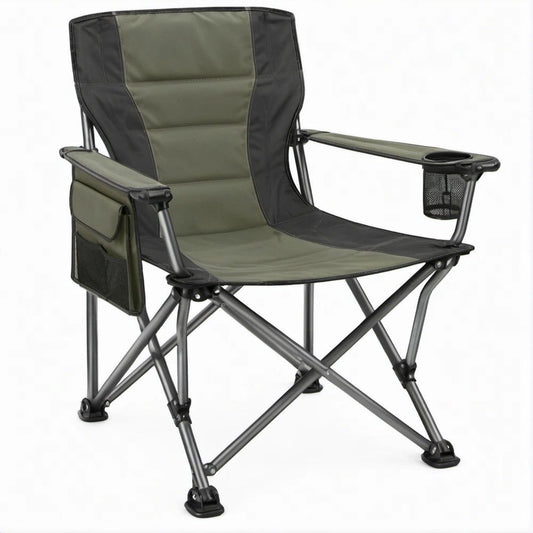 Klappbarer Campingstuhl in Olivgrün/Schwarz/Grau, 60 x 50 x 108 cm