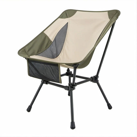 Klappstuhl mit hoher Rückenlehne und Netztasche, Olivgrün/Beige/Schwarz, 80 × 50 × 85 cm