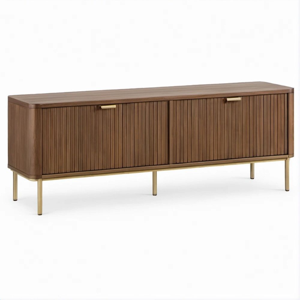 TV-Lowboard aus MDF mit Walnussfurnier, Walnussbraun/Gold, 160 x 40 x 70 cm