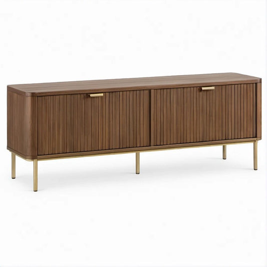 TV-Lowboard aus MDF mit Walnussfurnier, Walnussbraun/Gold, 160 x 40 x 70 cm