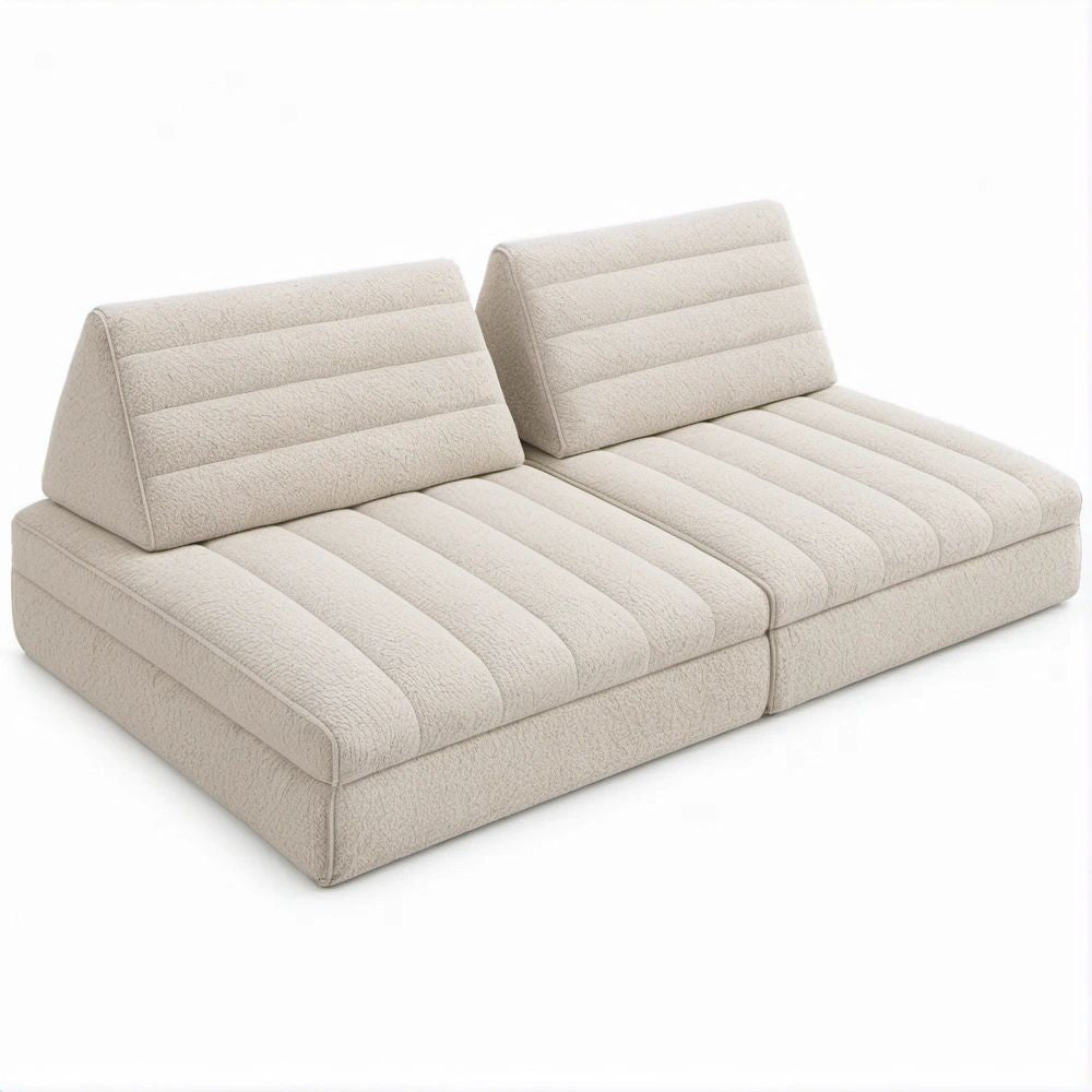 Modulares 2-Sitzer-Bodensofa in Creme, Bouclé-Polyester, 160 x 95 x 70 cm