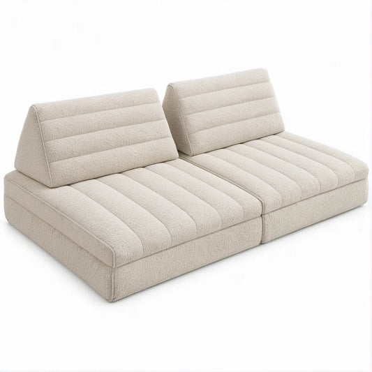 Modulares 2-Sitzer-Bodensofa in Creme, Bouclé-Polyester, 160 x 95 x 70 cm