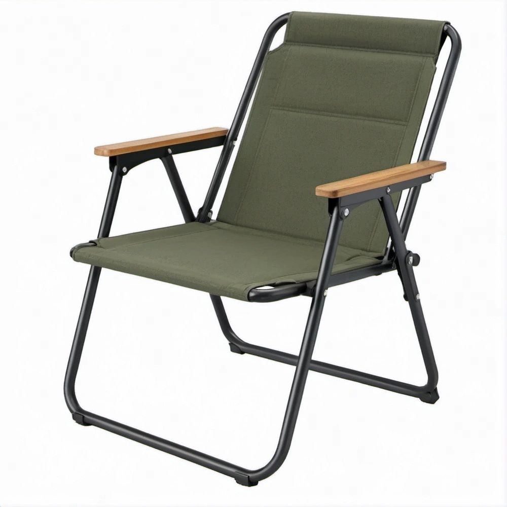 Klappbarer Campingstuhl in Olivgrün/Schwarz/Natur, 56 x 70 x 92 cm